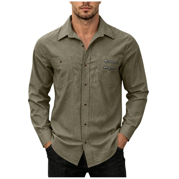 Cmfcve Button Down Shirts for Men Long Sleeve Solid Office Work Tops Lapel Collar Casual Loose Fit Classic Shirts