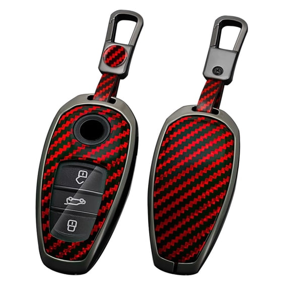 Car Key Skin Fit for Volkswagen Touareg 2012-2017 Carbon Texture Key Fob Cover 360 Degree Protection Car Key Glove Metal Key Housing