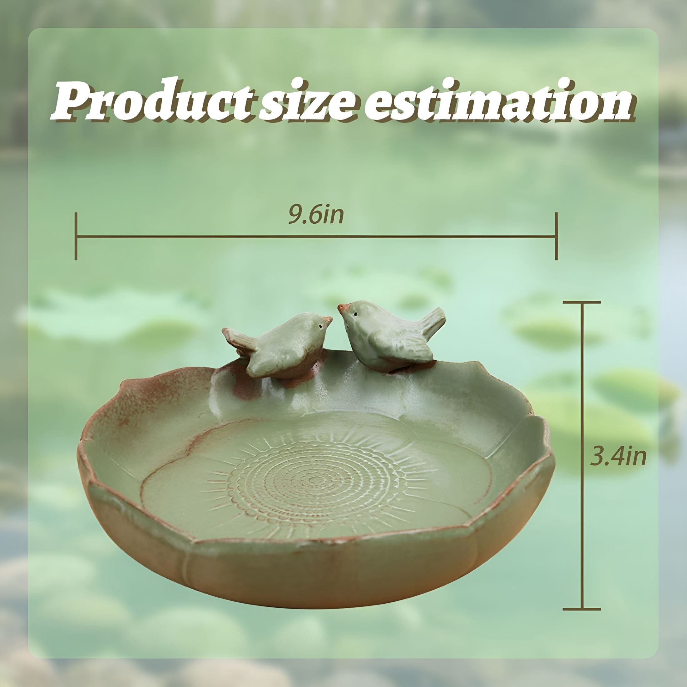 ACDANC Green Ceramic Bird Bath Bowl-9.45-Inch Ceramic Bird Baths for Outdoors,Durable Ground Bird Bath Bowl Ideal for Garden,Tabletop,Deck,Balcony&Lawn Use