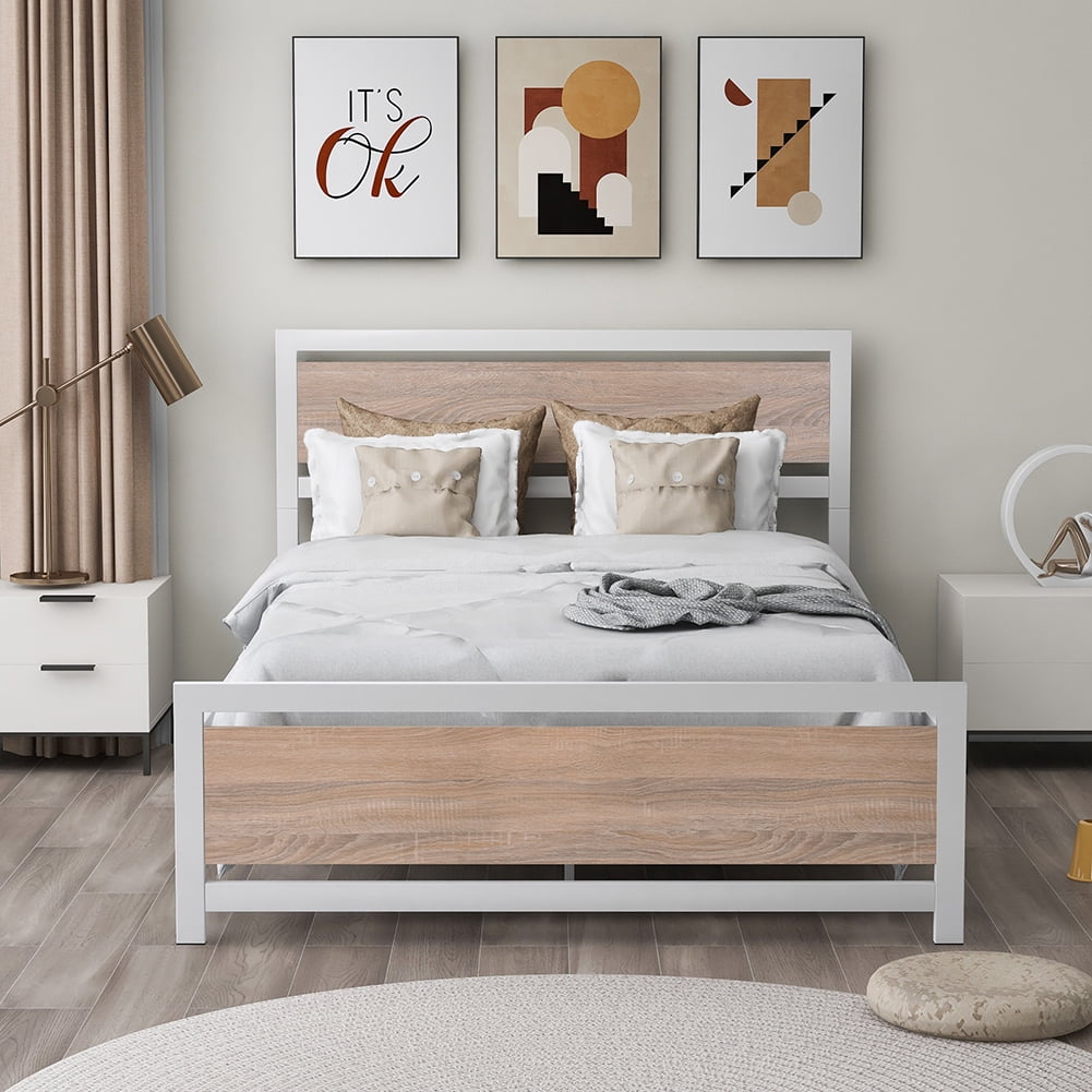 Lowestbest Classic Industrial Style Bed Frame, Metal and Wood Bed Frame with Headboard and Footboard, Full Lowestbest Classic Industrial Style Bed Frame, Metal and Wood Bed Frame with Headboard and Footboard, Full