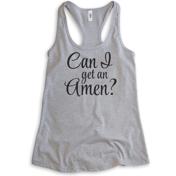 Can I Get An Amen Tank Top, Ladies Racerback Tank, Faith Tank, Spiritual Tank, Bible Tank, Love God Tank, Heather Gray, X-Large