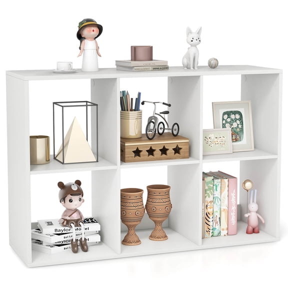 Costway 6-Cube Open Bookshelf with Anti-tip Kits Home Modern Style Storage Shelf for Study White
