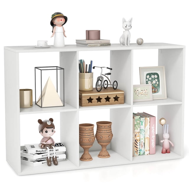 Costway 6-Cube Open Bookshelf with Anti-tip Kits Home Modern Style Storage Shelf for Study White
