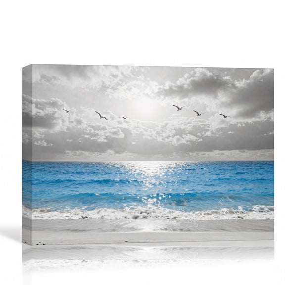 Blue Sea Waves Ocean Horizon Wall Art Coastal Landscape Canvas Print Beach Photography Decor Modern Home Artwork 30"L x 20"W