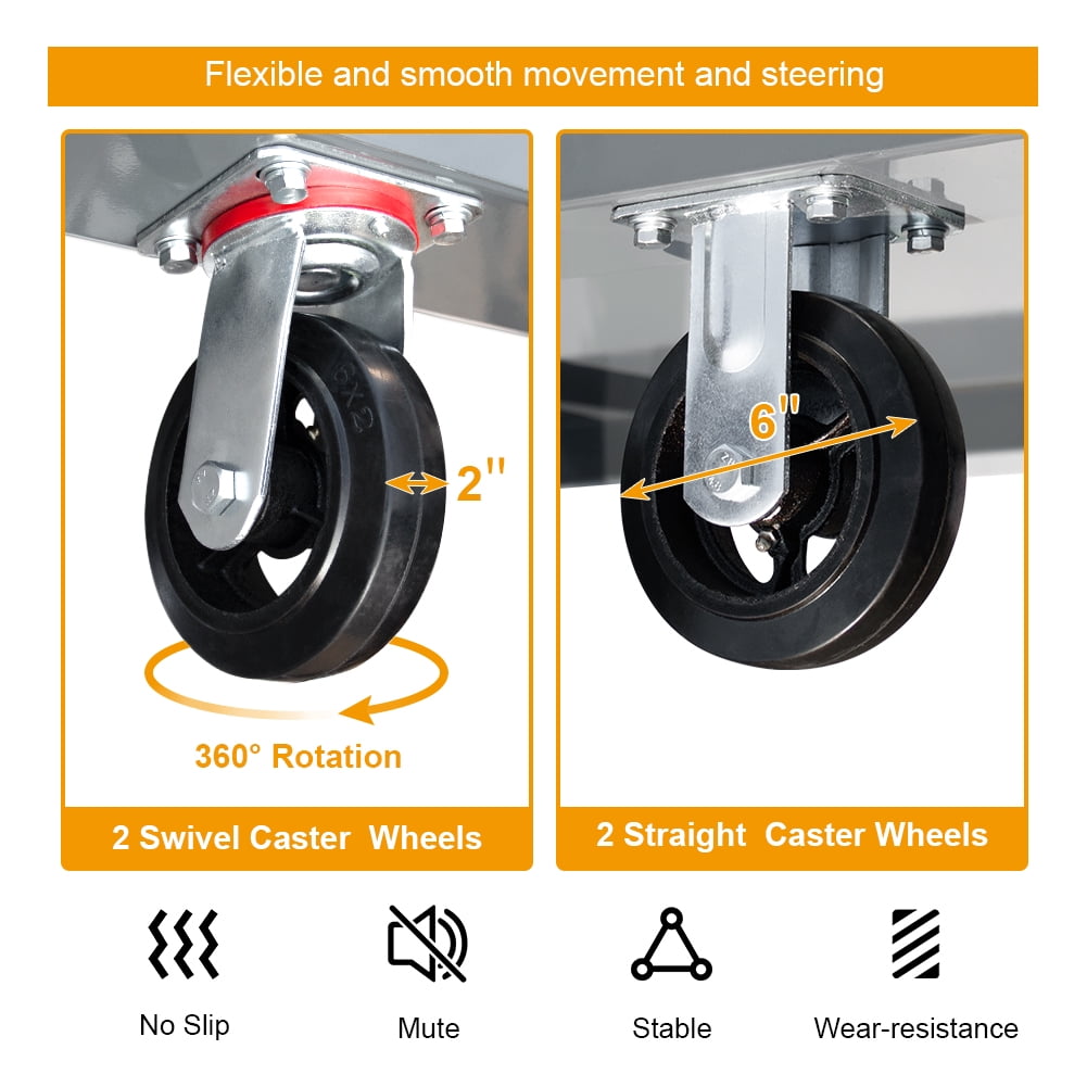 HPDAVV 48" L x 24" W Steel Platform Truck 2000 Lbs Loading Capacity Heavy Duty Flatbed Hand Truck Utility Push Cart with 6" Rubber Casters