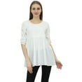 thumbnail image 2 of Bimba Women's Summer Casual White Boho Tunic With Lace 3\4 Sleeve Cotton Top-4, 2 of 9