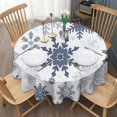 thumbnail image 3 of Blue Christmas Snowflake Pattern Round Tablecloth 60"x60",Wrinkle Wipeable Table Cloth for Kitchen Dining Room Picnic Patio Party, 3 of 6