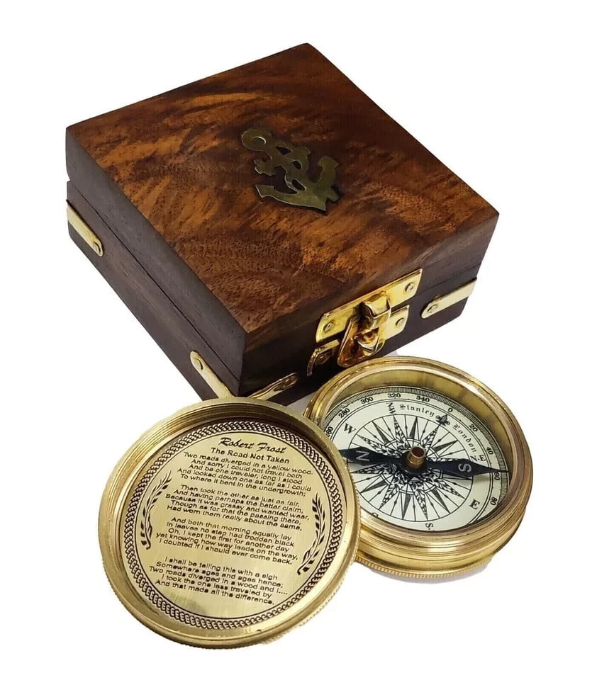 Solid Brass Push Button Pocket Compass Stanley London 1917 Ship, Reproduction