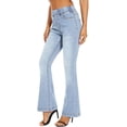 thumbnail image 1 of Pantalones vaqueros con parte inferior de campana para mujer, pantalones vaqueros acampanados de cintura alta rasgados con cintura elástica, pantalones vaqueros ajustados elásticos con dobladillo crudo 254-blue8, 1 of 5