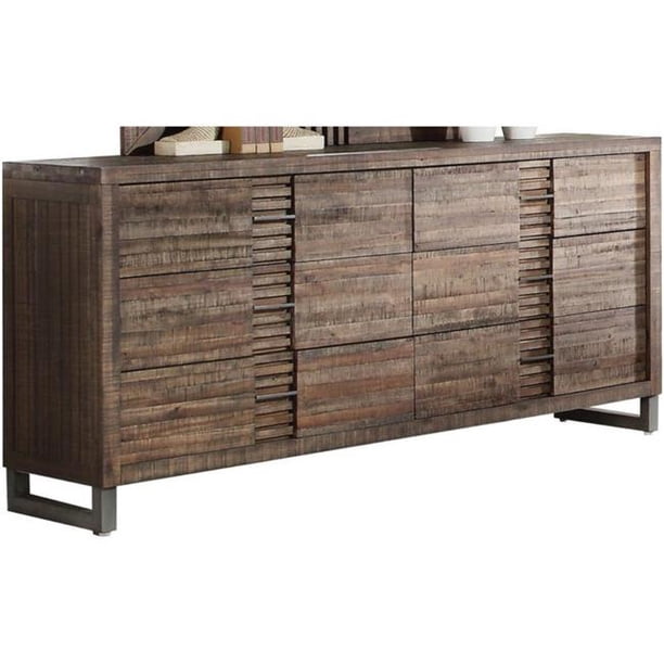 Benzara Bm185878 33 94 X 17 99 X 67 99 In Six Drawers Wooden Dresser With Metal Sled Legs 44 Reclaimed Oak Brown Walmart Com Walmart Com
