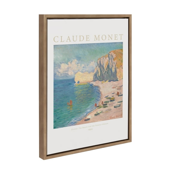 Kate and Laurel Sylvie Poster Claude Monet Étretat The Beach and the Falaise d’Amont 1885 Framed Canvas Wall Art by The Art Institute of Chicago, 18x24 Gold, Decorative Museum Series Art Print