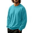 thumbnail image 2 of Mens Crewneck Sweatshirts Fashion Casual Long Sleeves Pure Color Pullover Fall Winter Lightweight Fleece Athletic Workout Pullover Turquoise 3XL, 2 of 6