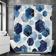 thumbnail image 2 of Blue Shower Curtain, Navy Blue Abstract Geometric Modern Grid Pattern Minimalist Bath Curtains Waterproof Fabric with Hooks for Home Decor, 72Wx72H, 2 of 6