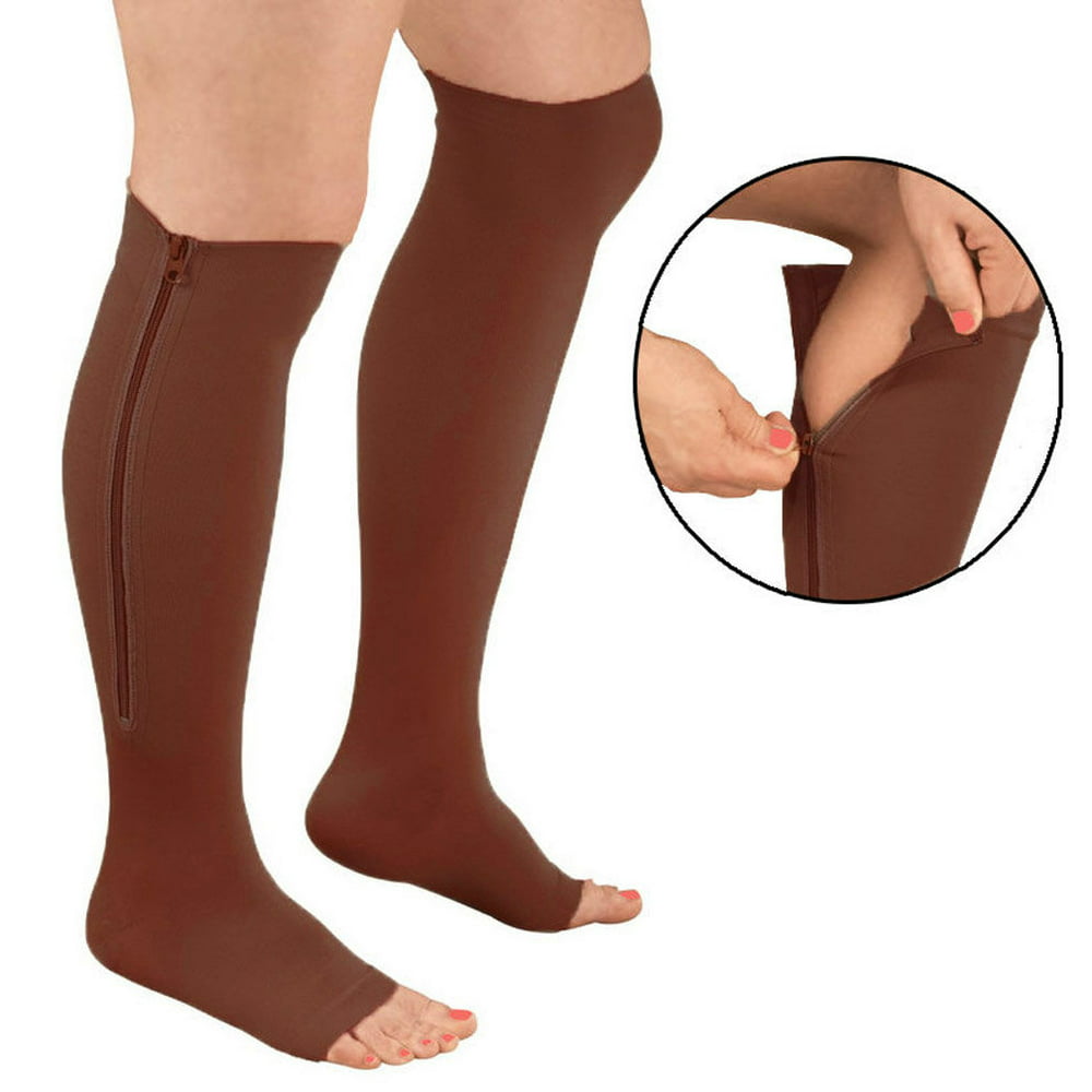 2 Zipper Pressure Compression Socks Support Stockings Leg - Open Toe ...