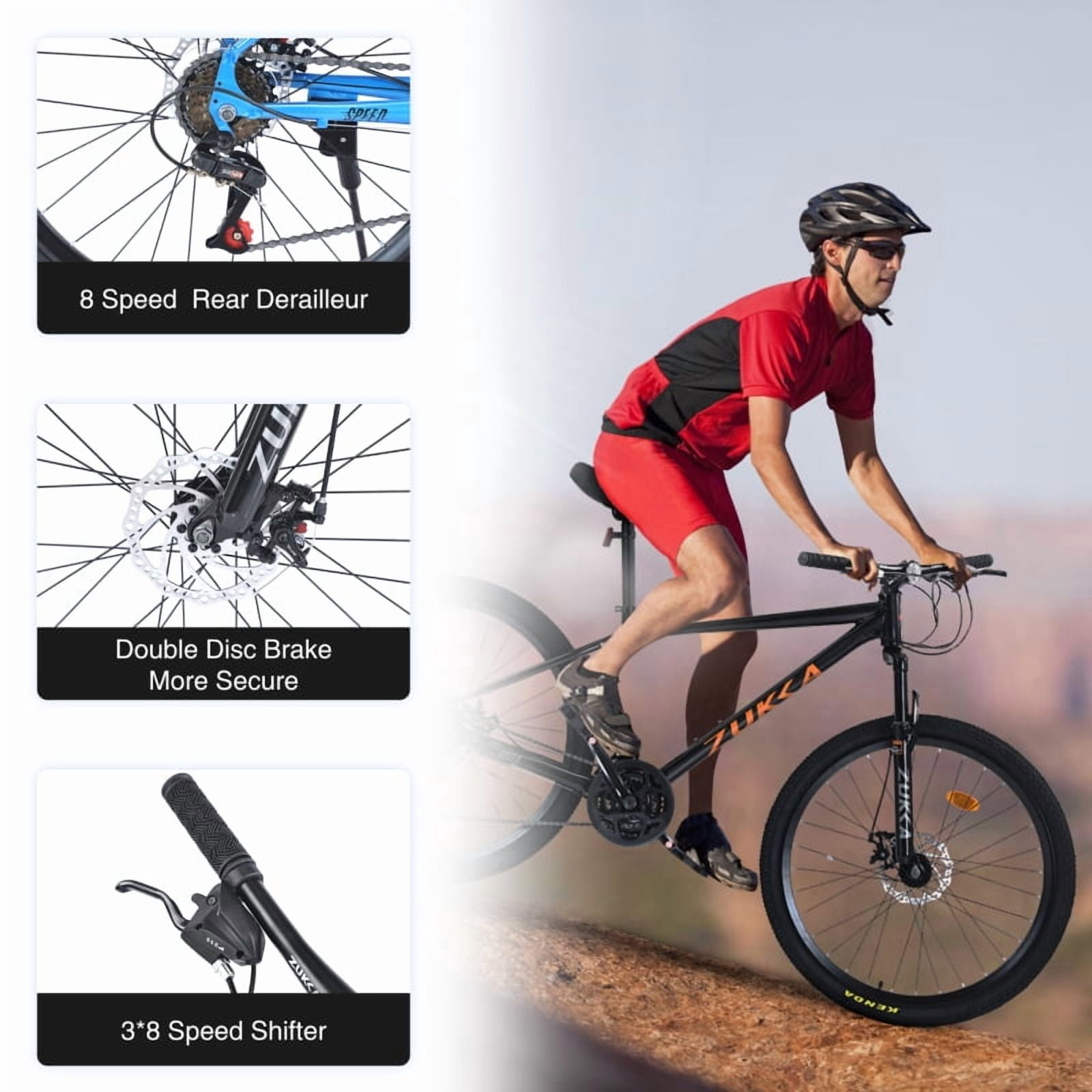 【LuckyNote】Mountain Bike for Men and Women 26 inch 24 Speed Suspension Fork KENDA Tires