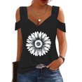 thumbnail image 1 of Fiudx Camisas para Mujer Blusas Plegables con Cuello En V para Mujer, Camisas con Hombros Descubiertos, Top de Manga Corta Estampado, 1 of 5