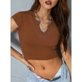 thumbnail image 5 of Women Summer Short T-Shirt, Short Sleeve Patchwork Tailored V-Neck Ribbed Crop Top, 5 of 7