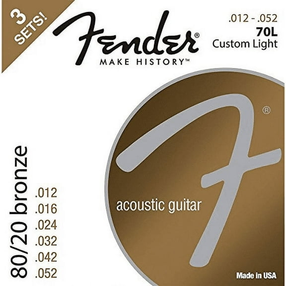 Fender 80/20 Bronze Light Gauge Acoustic Guitar Strings 12-52 Ball End 3 Pack