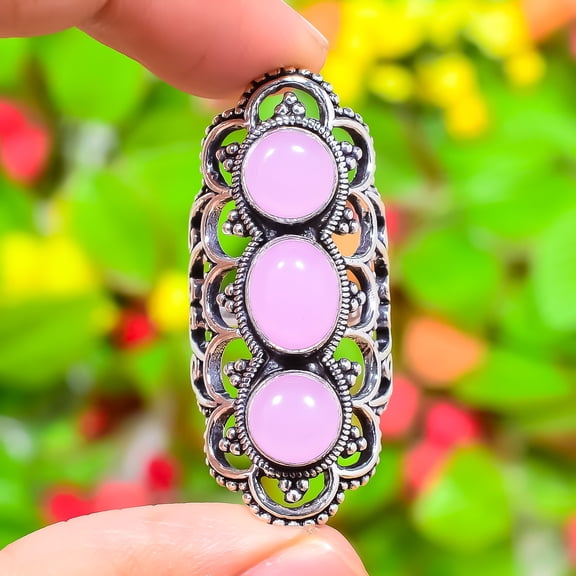 Natural Rose Quartz Gemstone Handmade 925 Sterling Silver Ring Size 7