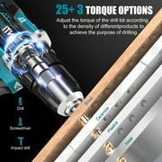 UNTIMATY 21V Brushless Cordless Drill Set, Power Drill Kit with Battery and Charger, 3/8 Keyless Chuck&575 inch-lbs Torque, 23pcs Drill Bits, Blue