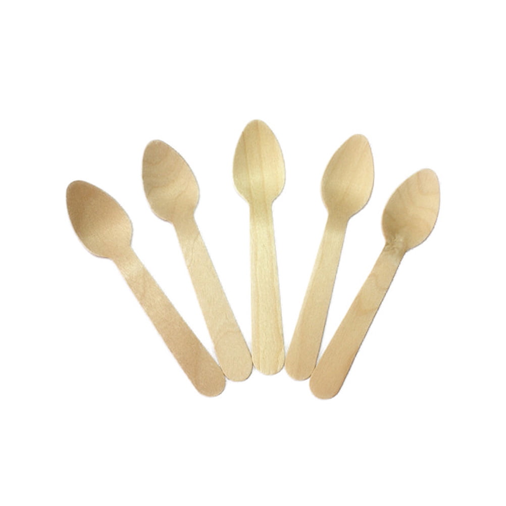 Wood Ice Cream Spoons 100pcs Disposable Wooden Spoons Dessert Spoon Tableware Party Supplies for