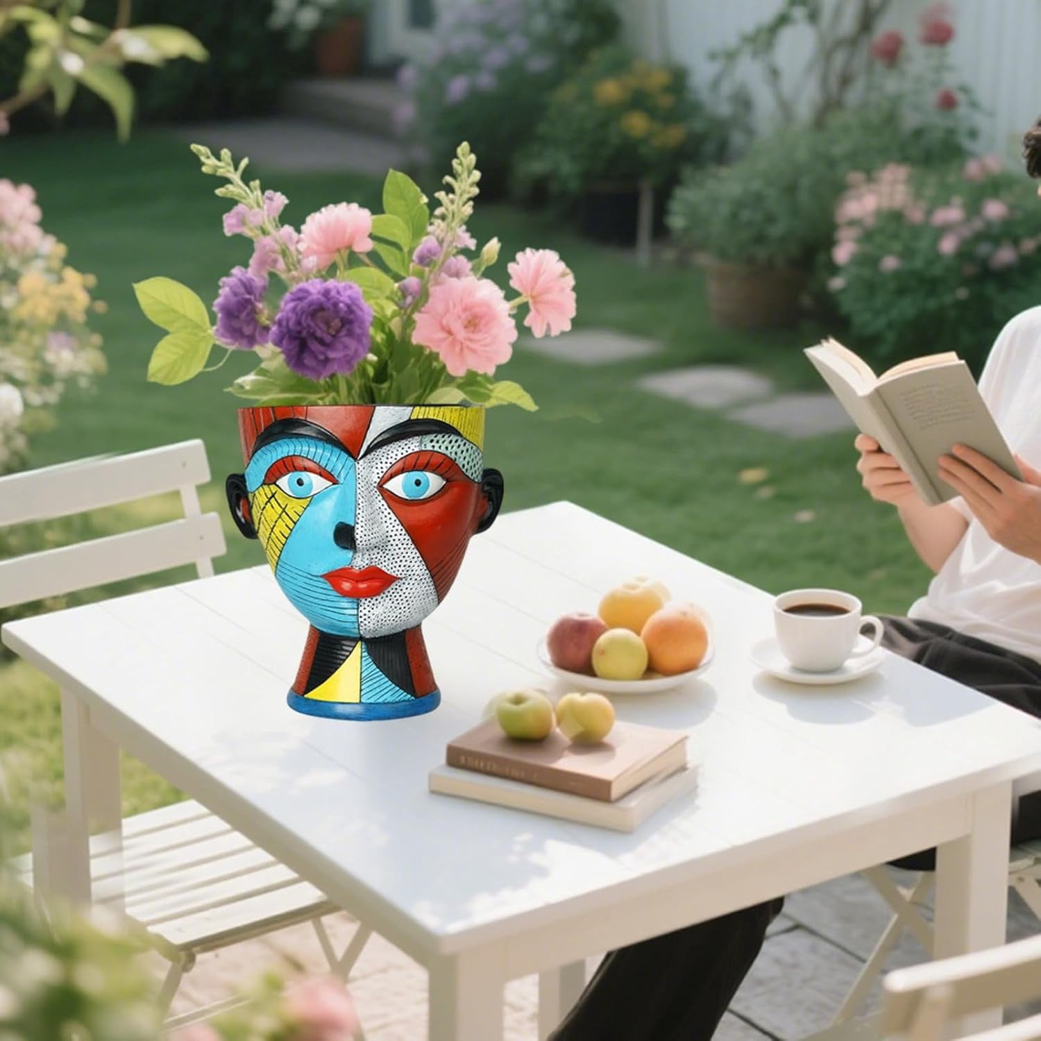 Abstract Face Planters Pots Colorful Funky Flower Pots Unique Head Planter with Drainage Handmade Resin Vase Modern Home Decoration