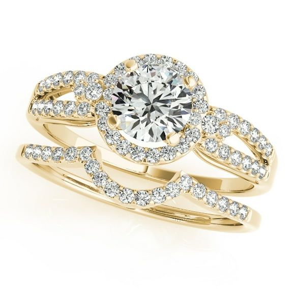 Aonejewelry 3/4 Carat Halo Daimond Engagement Flower Shape Bridal Set 14K Solid Yellow Gold