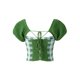 thumbnail image 3 of Sunloudy Tops cortos para mujer, cuello cuadrado, manga corta, contraste de color, estampado a cuadros, suéter, camisa de punto para damas jóvenes Sunloudy  S M L, 3 of 7