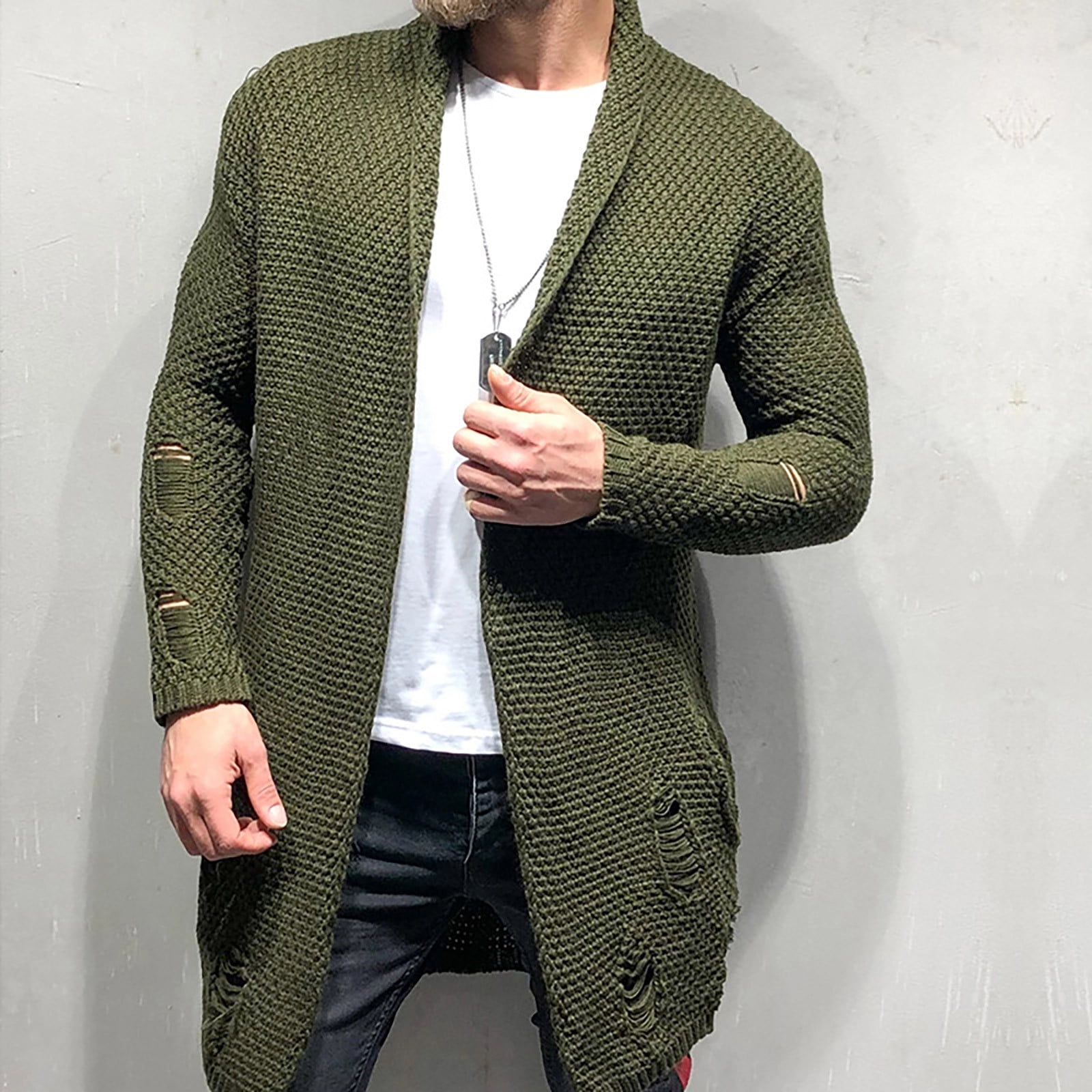 Podplug Fashion Mens Cardigan Sweaters, Mens Cardigan Sweater Shawl Collar  Chunky Warm Open Front Long Sleeve Knit Slim Fit Coats with Pockets / 2XL -  