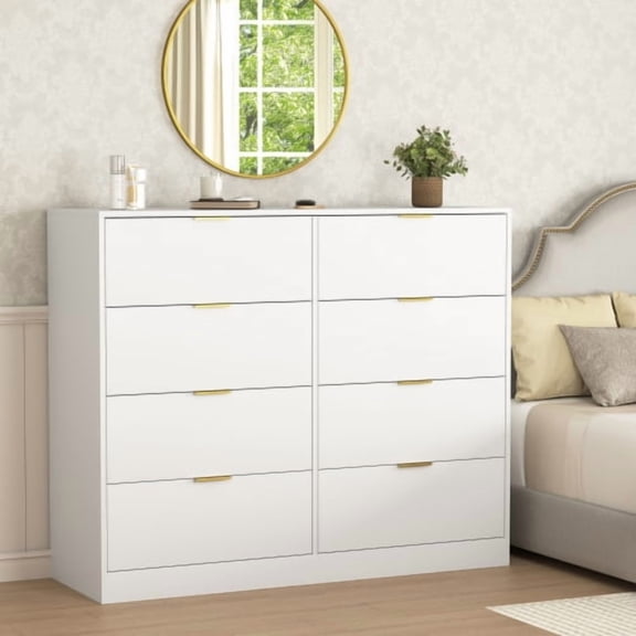 DRNANLIT 8 Drawers Dresser for Bedroom, Modern Wood Chest of Drawers, Tall Storage Organizer Dresser for Closet, Living Room, Hallway,White