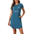 thumbnail image 1 of INSPIRAR CHIC Camisones de Mujer Camisetas de Noche con Impresión de Gatos Vestido de Sueño de Manga Corta Nochegowns S Azul Pavo Real, 1 of 6