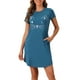 thumbnail image 1 of Pijamas de mujer INSPIRE CHIC, camisones de noche impresos con gatos, vestido de dormir de manga corta, camisones talla L, azul pavo real, 1 of 6