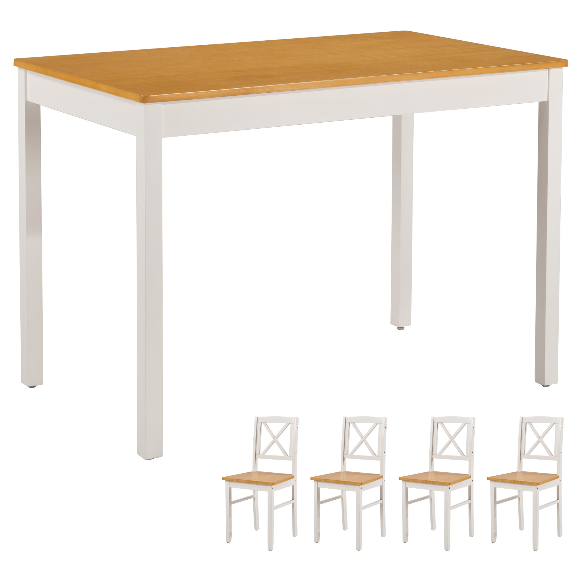 Leumius 5 Piece Dining Table Set,Wooden Kitchen Rectangle Table with 4 Chairs,Modern Dining Room Table Set for Small Spaces, Apartment, Dining Room, Restaurant,Ancient White