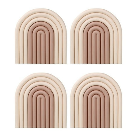 

4PCS Nordic Style Silicone Removable Rainbow Coasters Insulation Pads Cup Mat Plate Non Placemat Home Decor -Brown