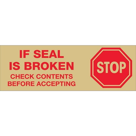 UPC: 0848109024141 | Tape Logic® Stop If Seal Is Broken Preprinted Carton-Sealing Tape 3 Core 3 x 110 Yd. Red/Tan Case Of 6