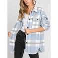 thumbnail image 5 of Women'S Flannel Plaid Shacket Fall Outfits Long Sleeve Button Down Shirts Jacket Coats with Side Pockets Light Blue M, 5 of 8