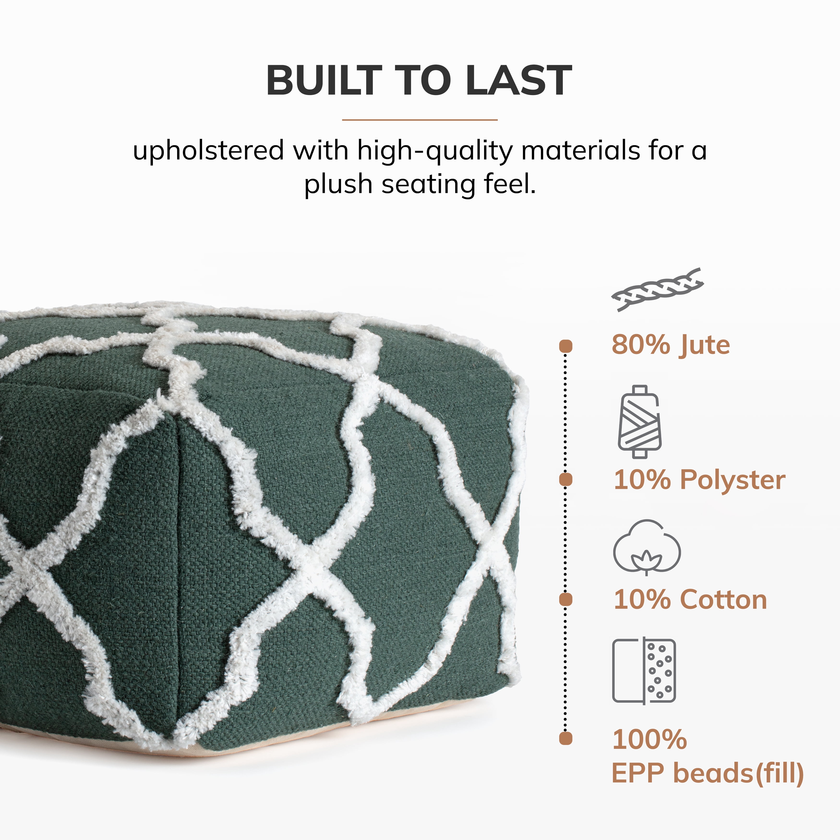 Forest Trail 22" x 22" x 16" Green & Ivory Pouf