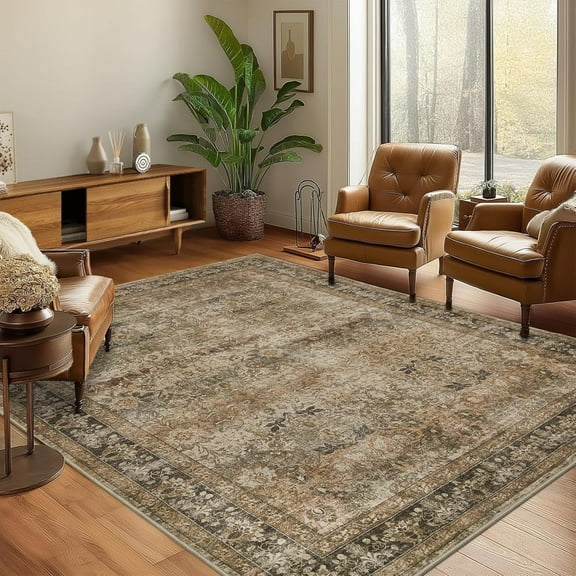 Area Rugs Living Room Rug - Vintage Inspired Washable Rugs Low Pile Non-Shedding Large Area Rug Printed Soft Carpet Boho Rugs For Bedroom, Dining Room, Office,Home 4x6ft