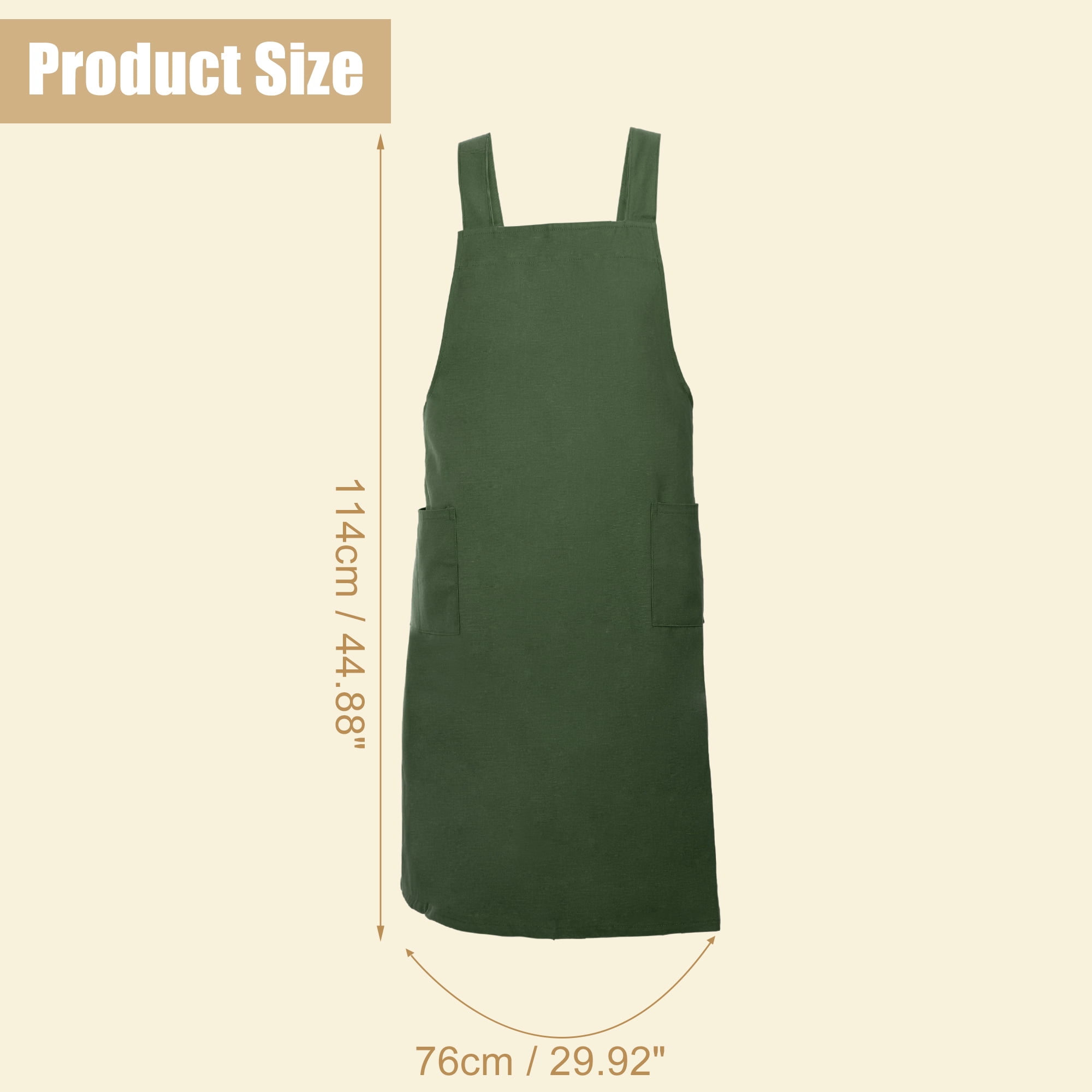Unique Bargains Cotton Linen Apron Cross Back Apron with Pockets Dark Green