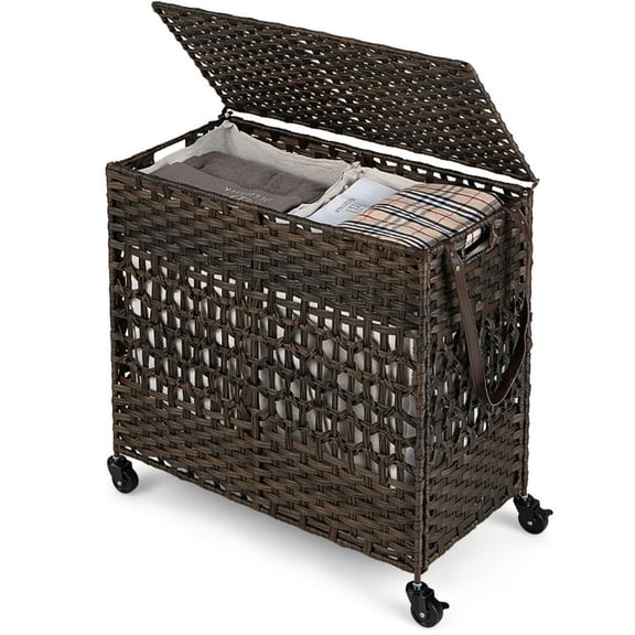Spaco 110L 2-Section Laundry Hamper with 2 Removable and Washable Liner Bags-Brown, Laundry Hamper for Bedroom, Bathroom, Dorm, Laundry Room