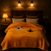 DBOZE King Size 2-Ply Faux Mink Fleece Blanket, Heavy Reversible Plush Raschel Bed Blanket, 85x95, Silky Soft, Gold