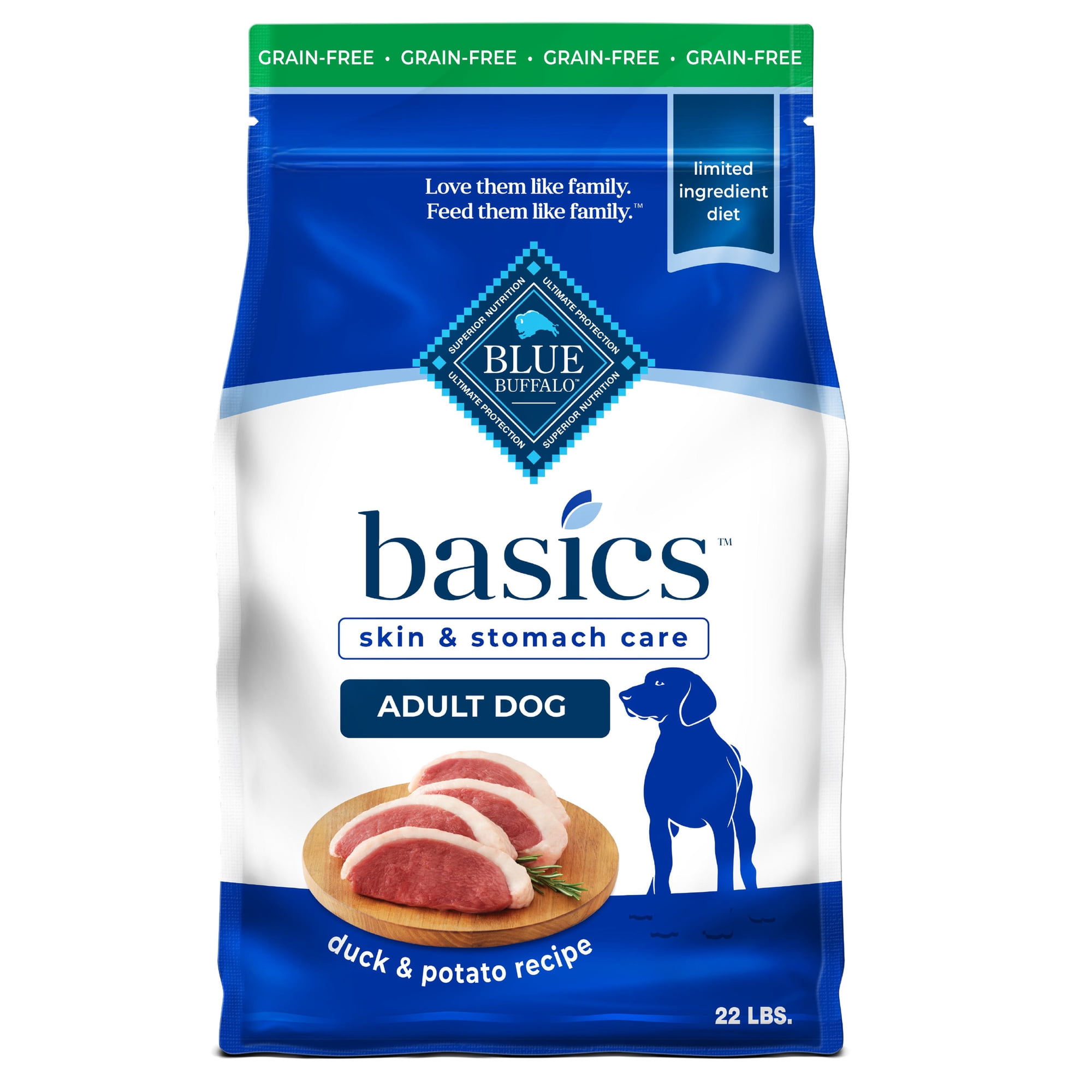 Blue Buffalo Basics Grain Free Adult Dry Dog Food, Duck, Chicken Free, 22lbs
