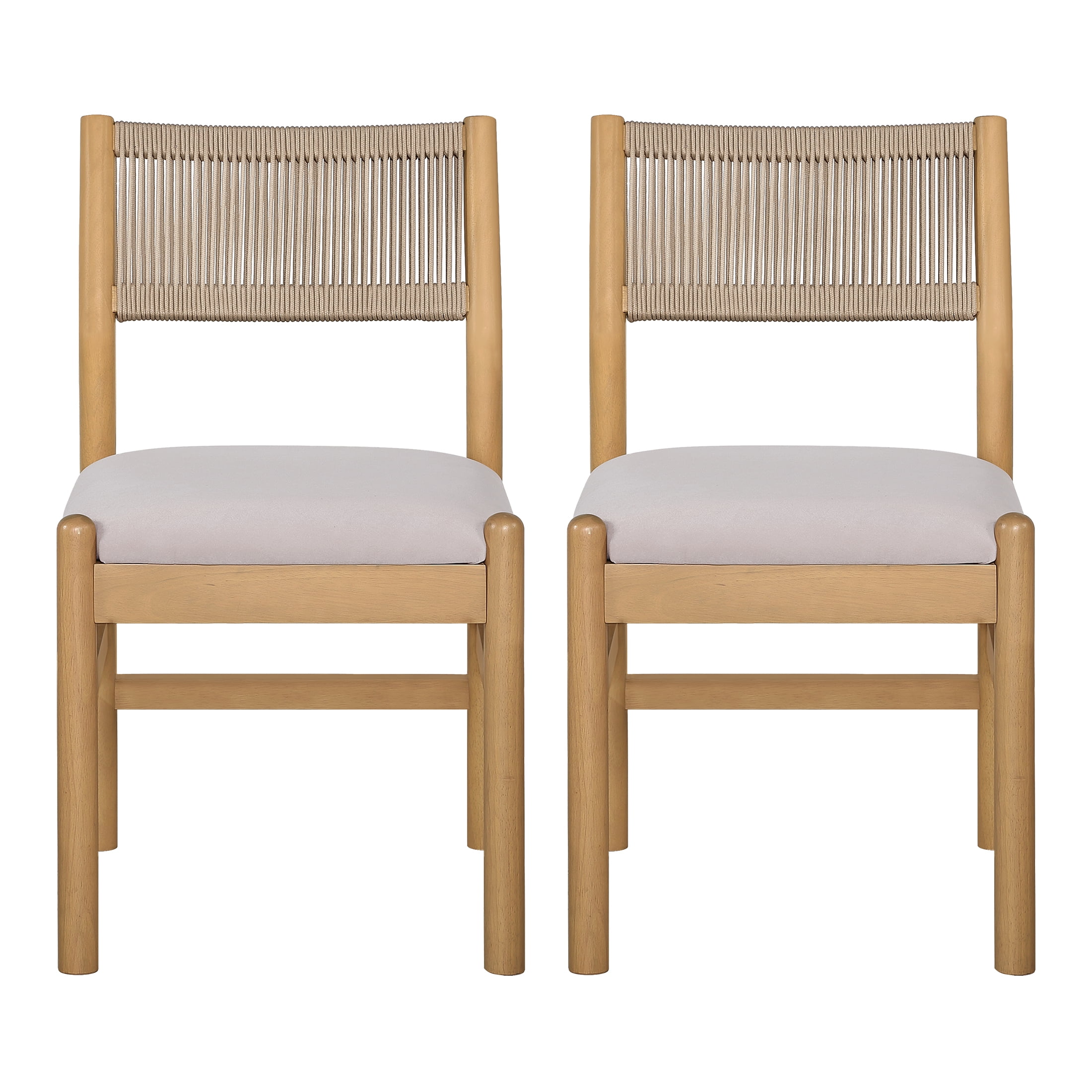 Better Homes & Gardens Lillian Fluted Dining Chairs 2 Pack, Beige Velvet, Rope Back