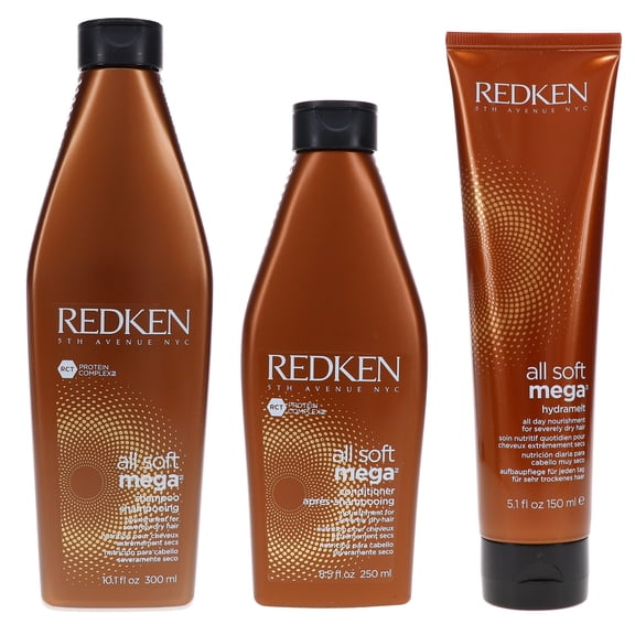 Redken All Soft Mega Shampoo 10.1 oz, All Soft Mega Conditioner 8.5 oz & All Soft Mega Hydramelt 5.1 oz Combo Pack