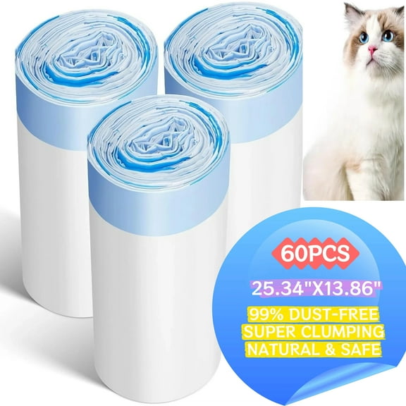 Cat Litter Bags, 60 Packs Durable Drawstring Litter Box Liners for Automatic Cat Litter Box, Heavy-Duty,Replacement bags for Self-Cleaning Litter Boxes