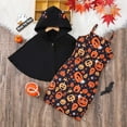 thumbnail image 2 of Tisuna Halloween Girls Outfit Set For Child Pumpkin Print Sleeveless Suspenders Dresses Casual Fashion Spring Autumn Girls Dress And Cape Set Black Size 9-10 Years, 2 of 9