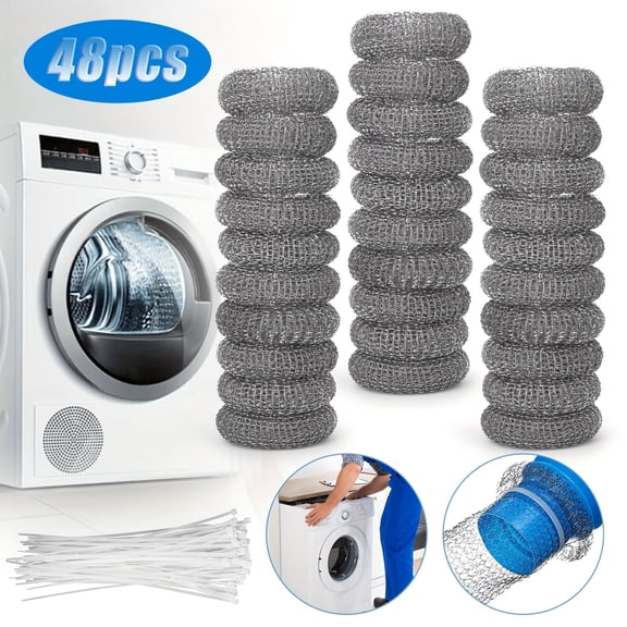 DISEN 48 Pack Washing Machine Lint Traps with 48 Nylon Cable Ties, Laundry Mesh Washer Sink Drain Hose Screen Filter the Laundry Water Lint Trap Snare Net Rustproof Lint Catcher