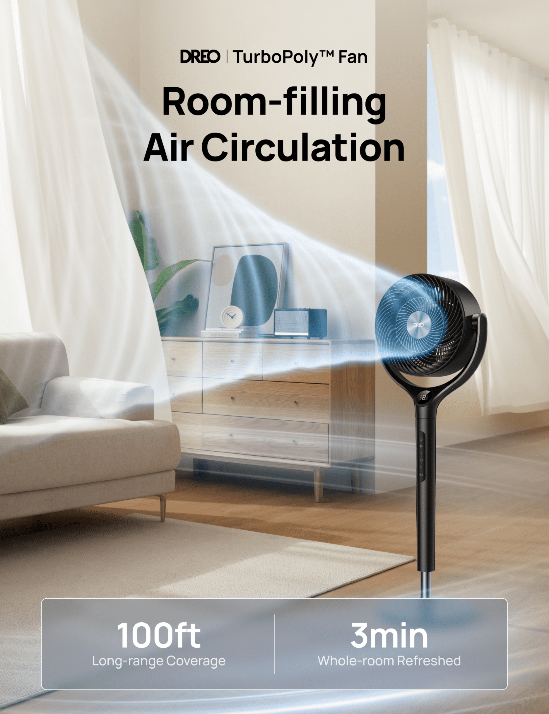 DREO Smart 9-Inch 3D Oscillating Pedestal Fan with Wi-Fi, Alexa/Google Compatible, Adjustable Height, Remote, Grey