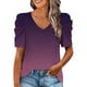 thumbnail image 1 of Gibobby Camiseta Powerblend con Cuello en V Camiseta suelta informal con cuello en V para mujer, blusa manga corta con estampado(Morado,M), 1 of 4