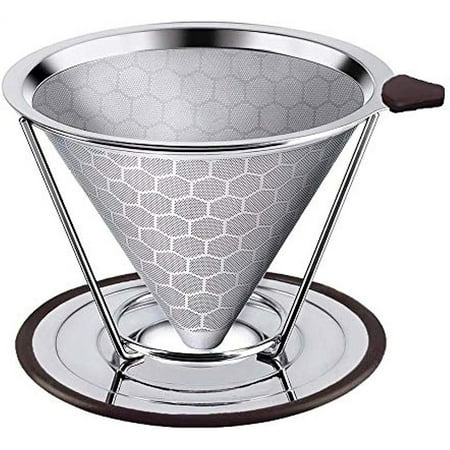 

Pour Over Coffee Dripper - 304 Stainless Steel Double-layer Coffee Filter fits Hand-grinding Coffee 1-6 Cups Brew Once a Time Suitable for Families